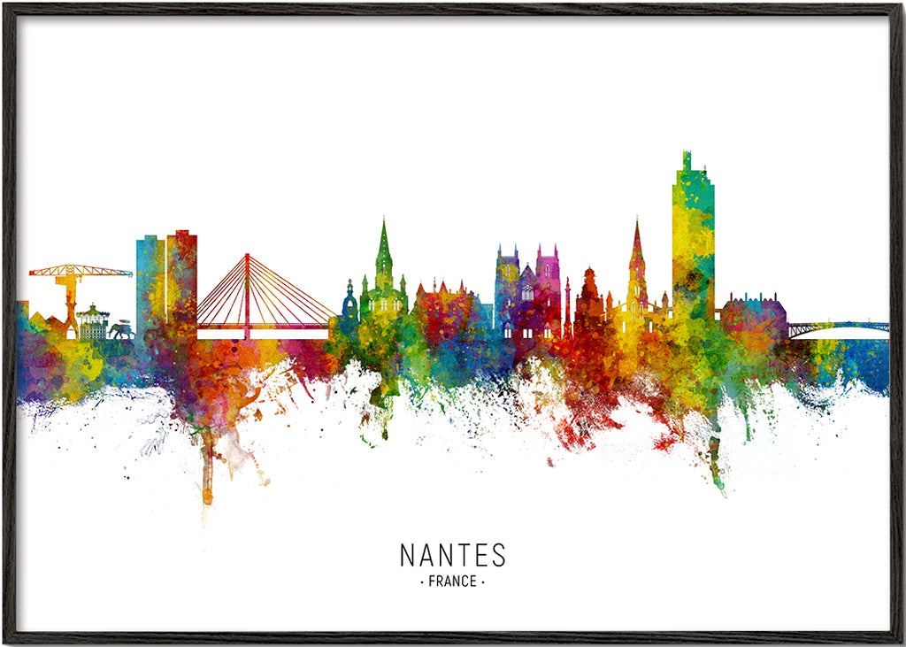 Rejseplakat Nantes skyline akvarel