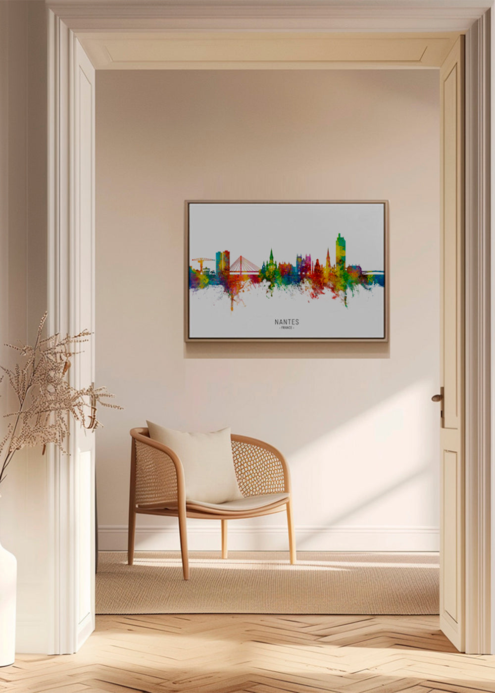 Rejseplakat Nantes skyline akvarel