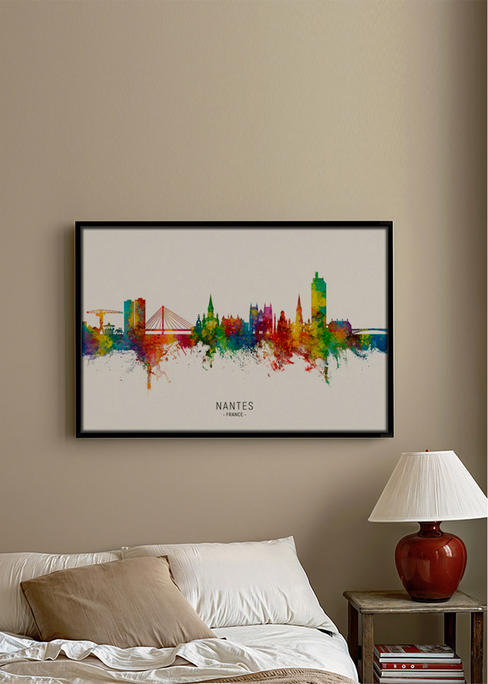 Rejseplakat Nantes skyline akvarel