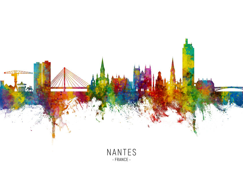 Rejseplakat Nantes skyline akvarel