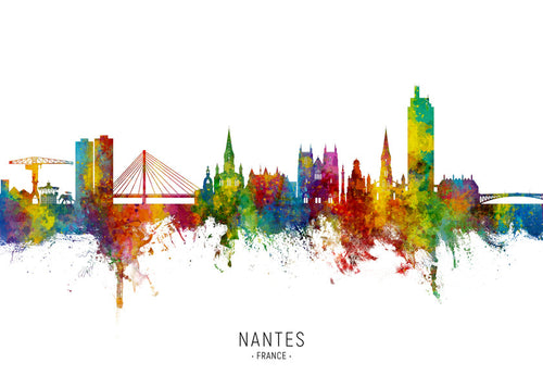 Rejseplakat Nantes skyline akvarel