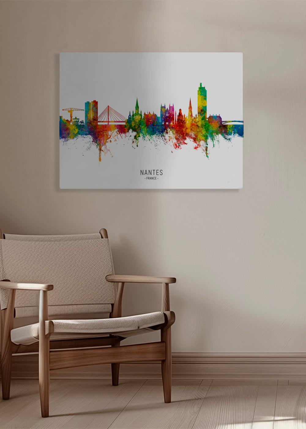 Rejseplakat Nantes skyline akvarel
