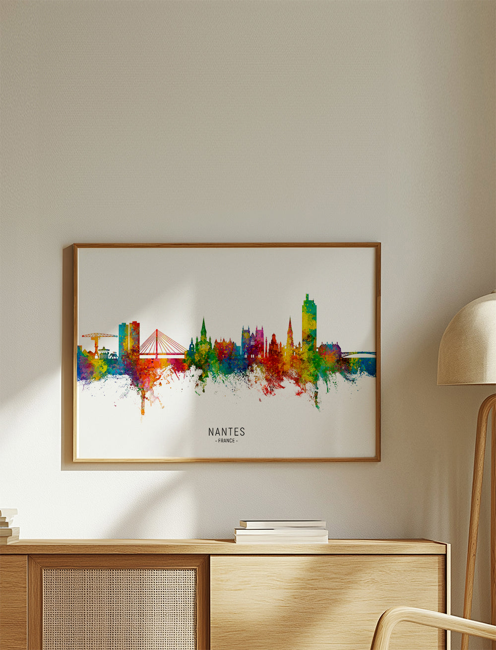 Rejseplakat Nantes skyline akvarel