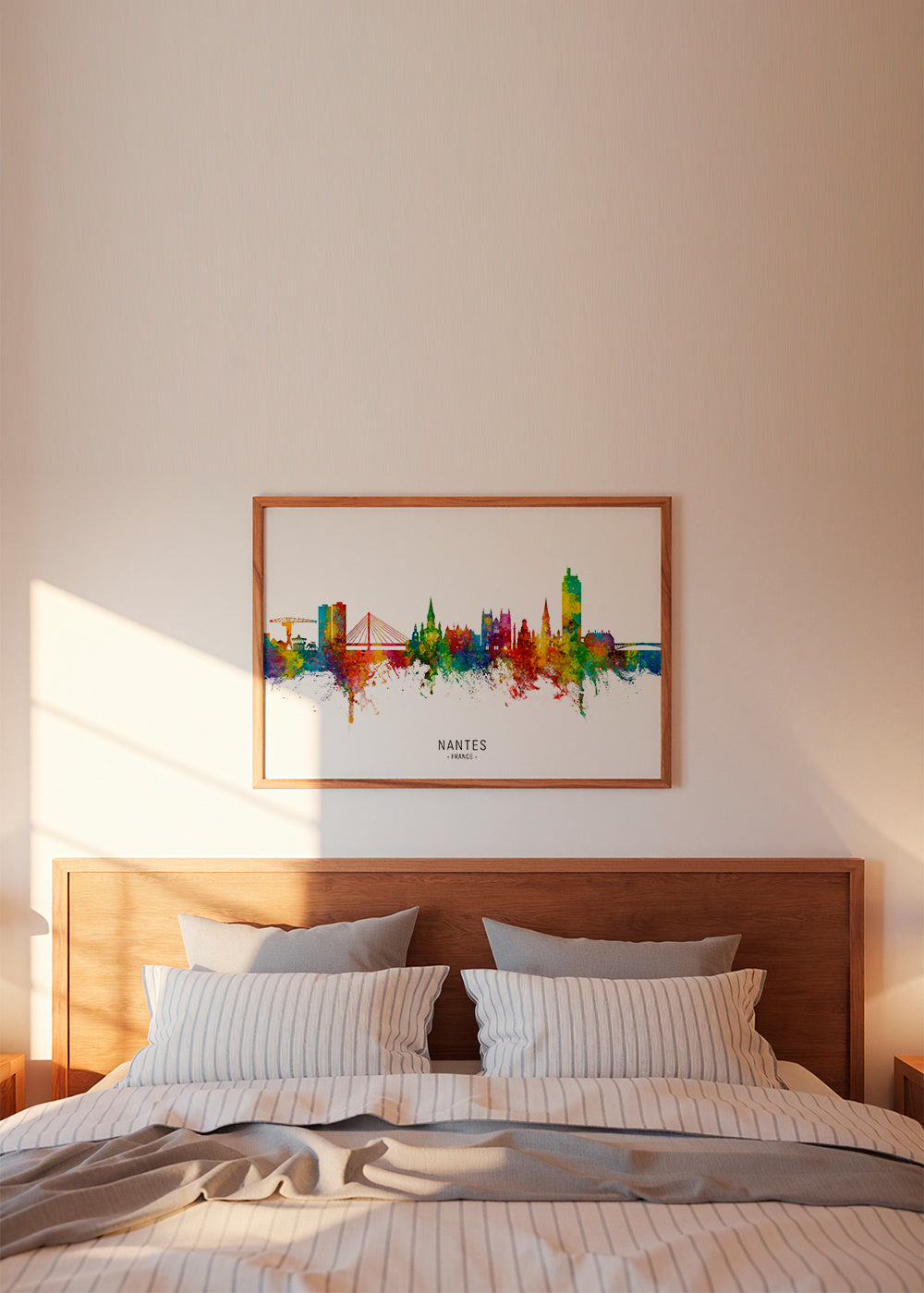Rejseplakat Nantes skyline akvarel