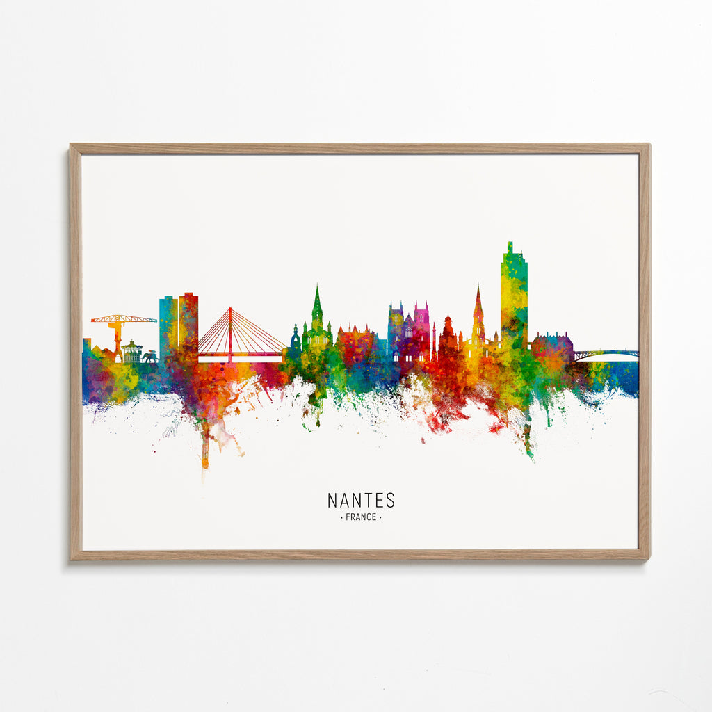 Rejseplakat Nantes skyline akvarel