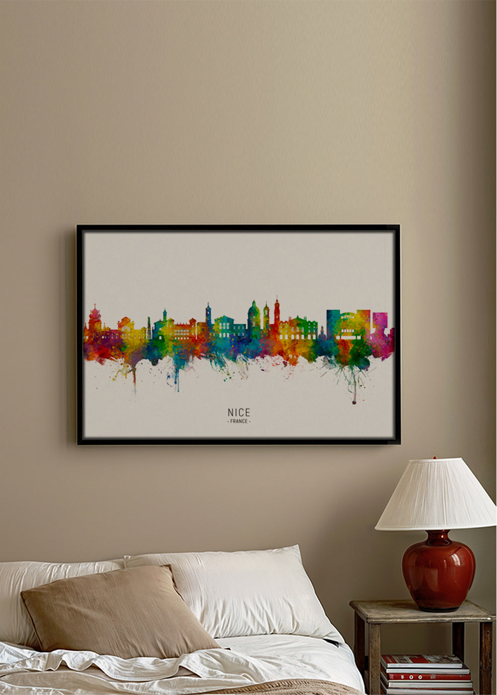 Køkkenkunst: Nice skyline akvarel i farver