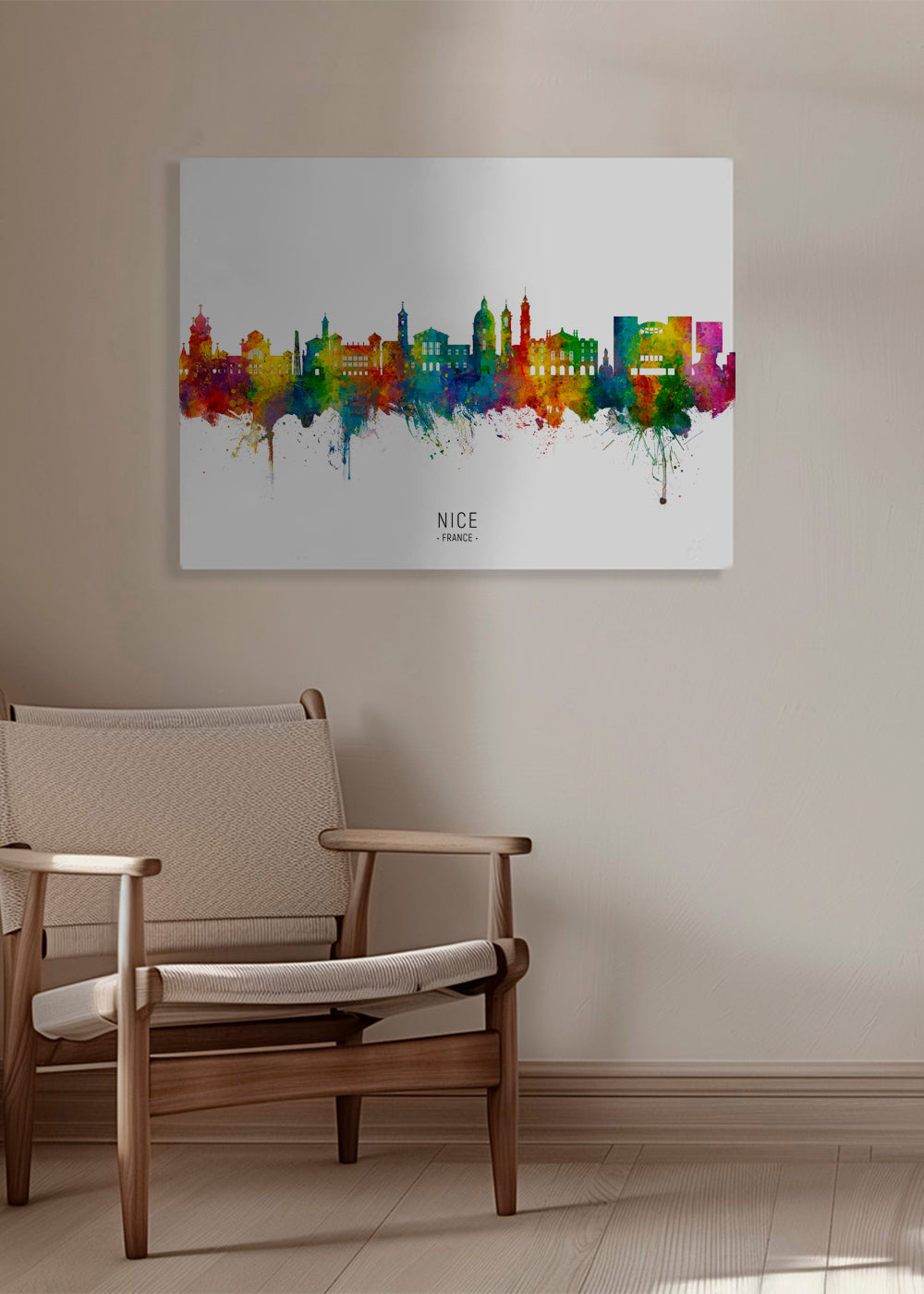 Køkkenkunst: Nice skyline akvarel i farver