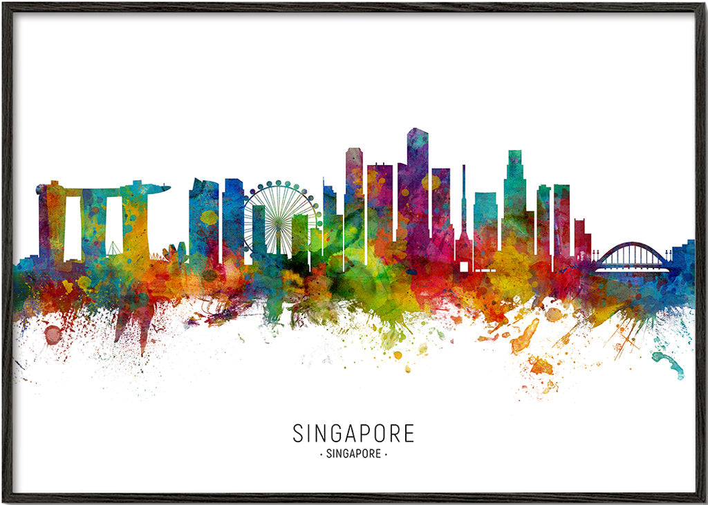Rejseplakat: Singapore skyline i akvarel