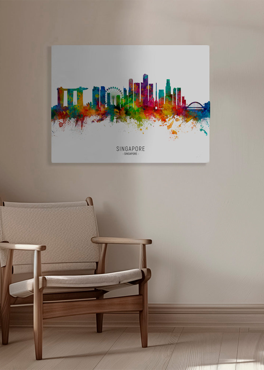 Rejseplakat: Singapore skyline i akvarel