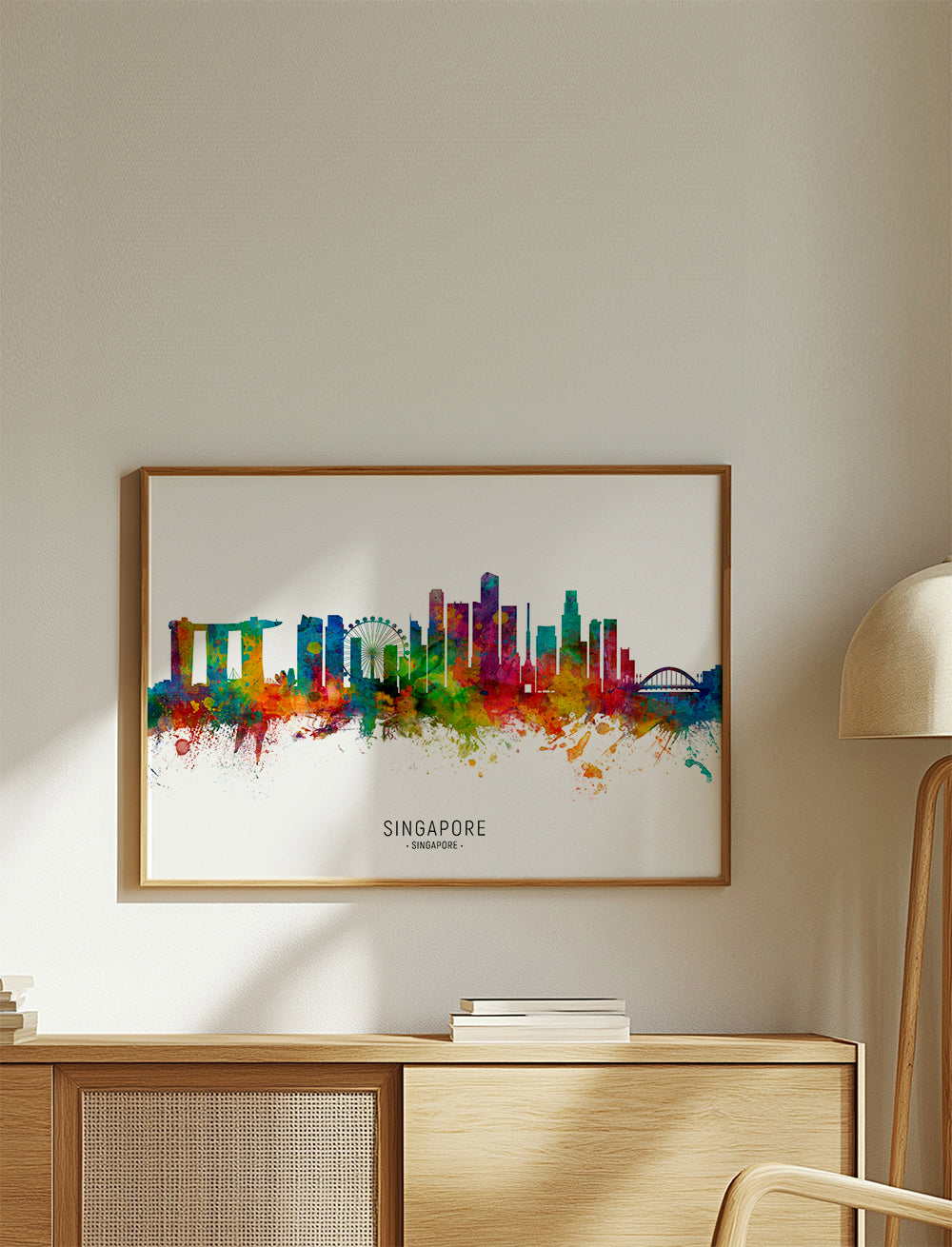 Rejseplakat: Singapore skyline i akvarel