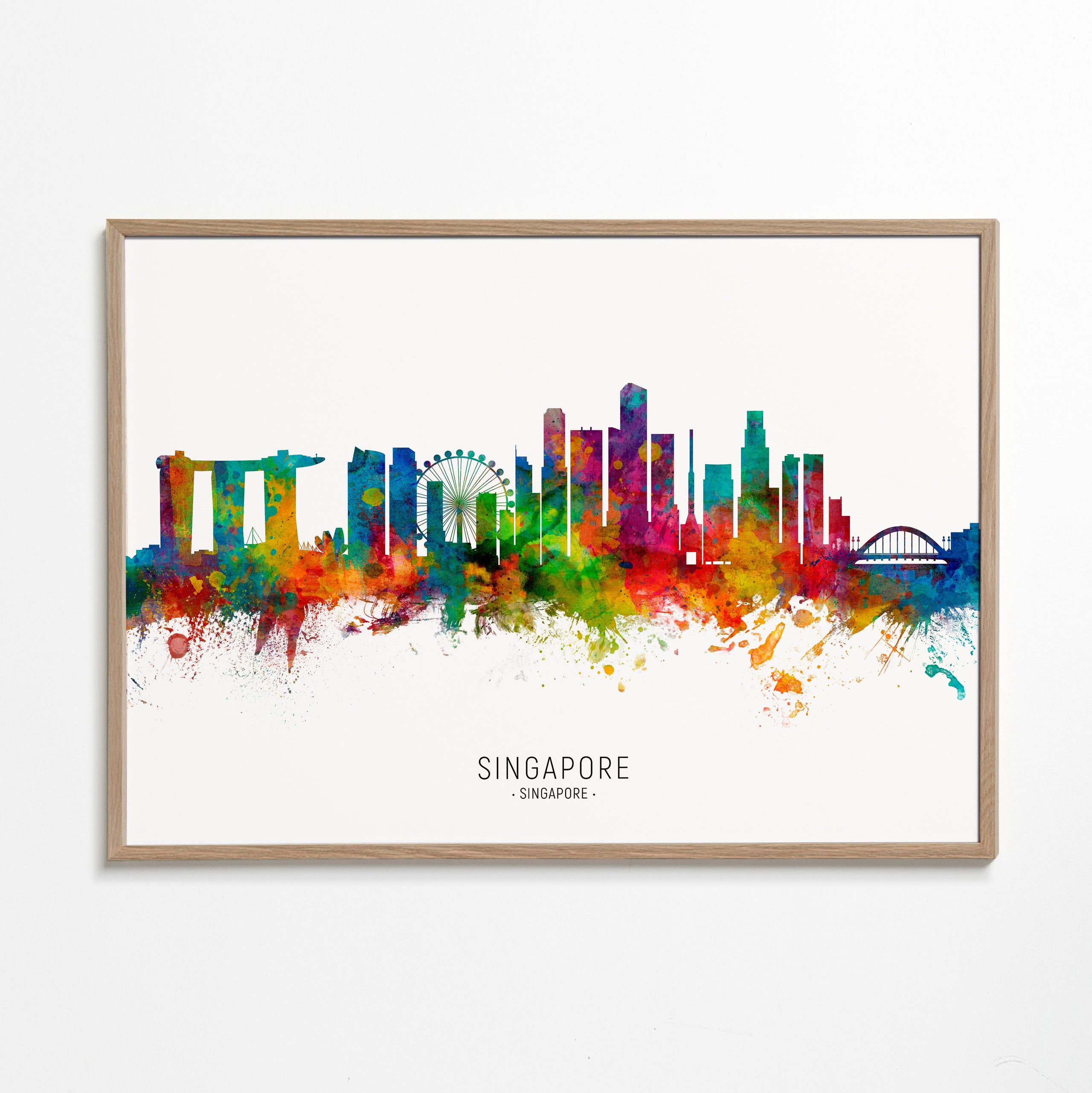 Rejseplakat: Singapore skyline i akvarel