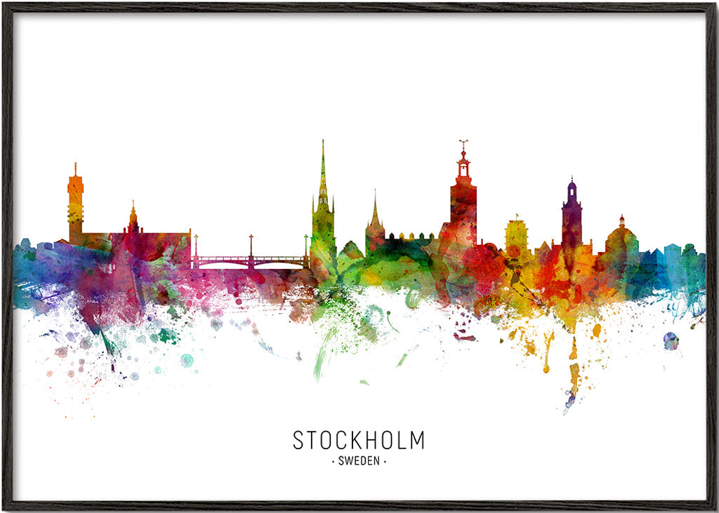 Bykunst: Stockholms skyline i akvarel