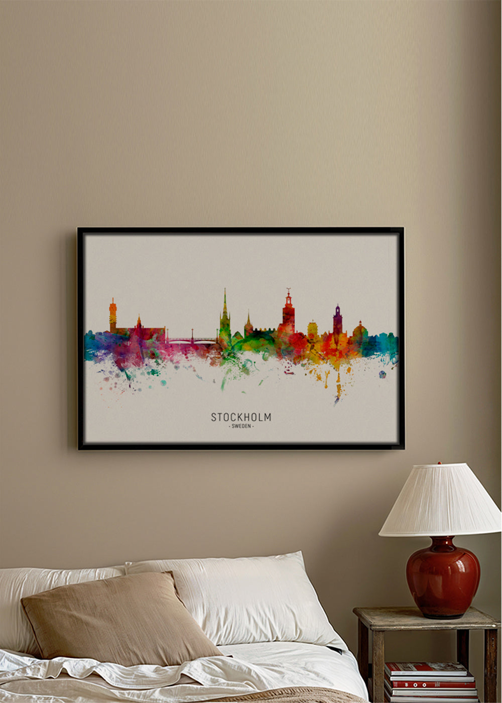 Bykunst: Stockholms skyline i akvarel