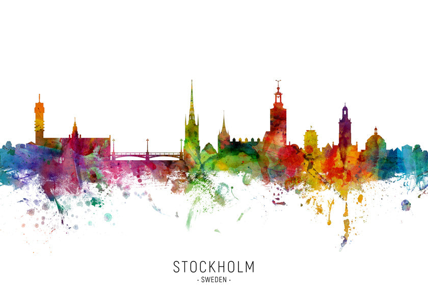 Bykunst: Stockholms skyline i akvarel