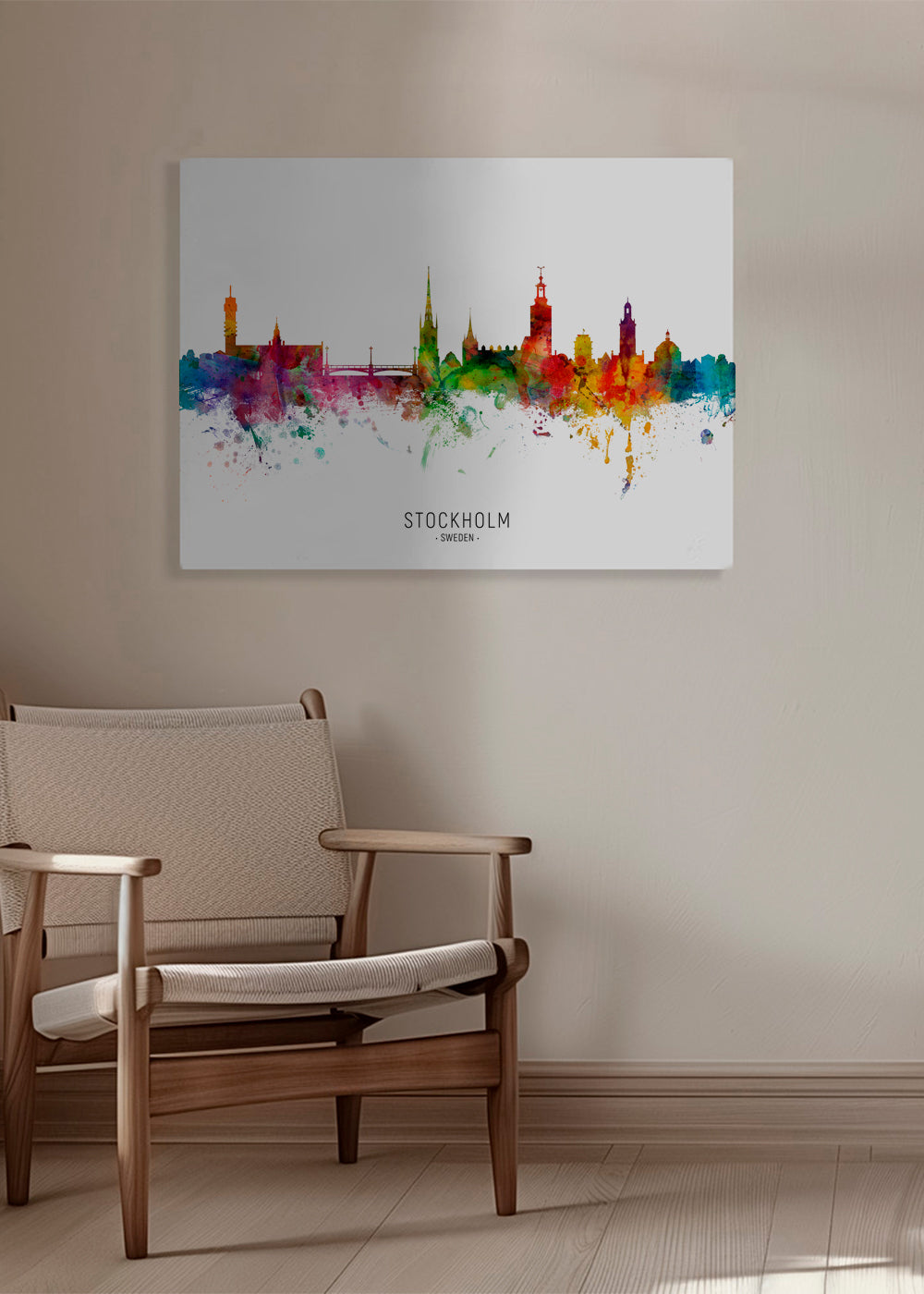 Bykunst: Stockholms skyline i akvarel