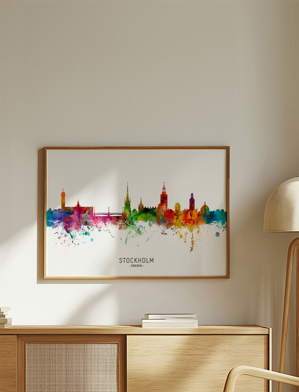 Bykunst: Stockholms skyline i akvarel