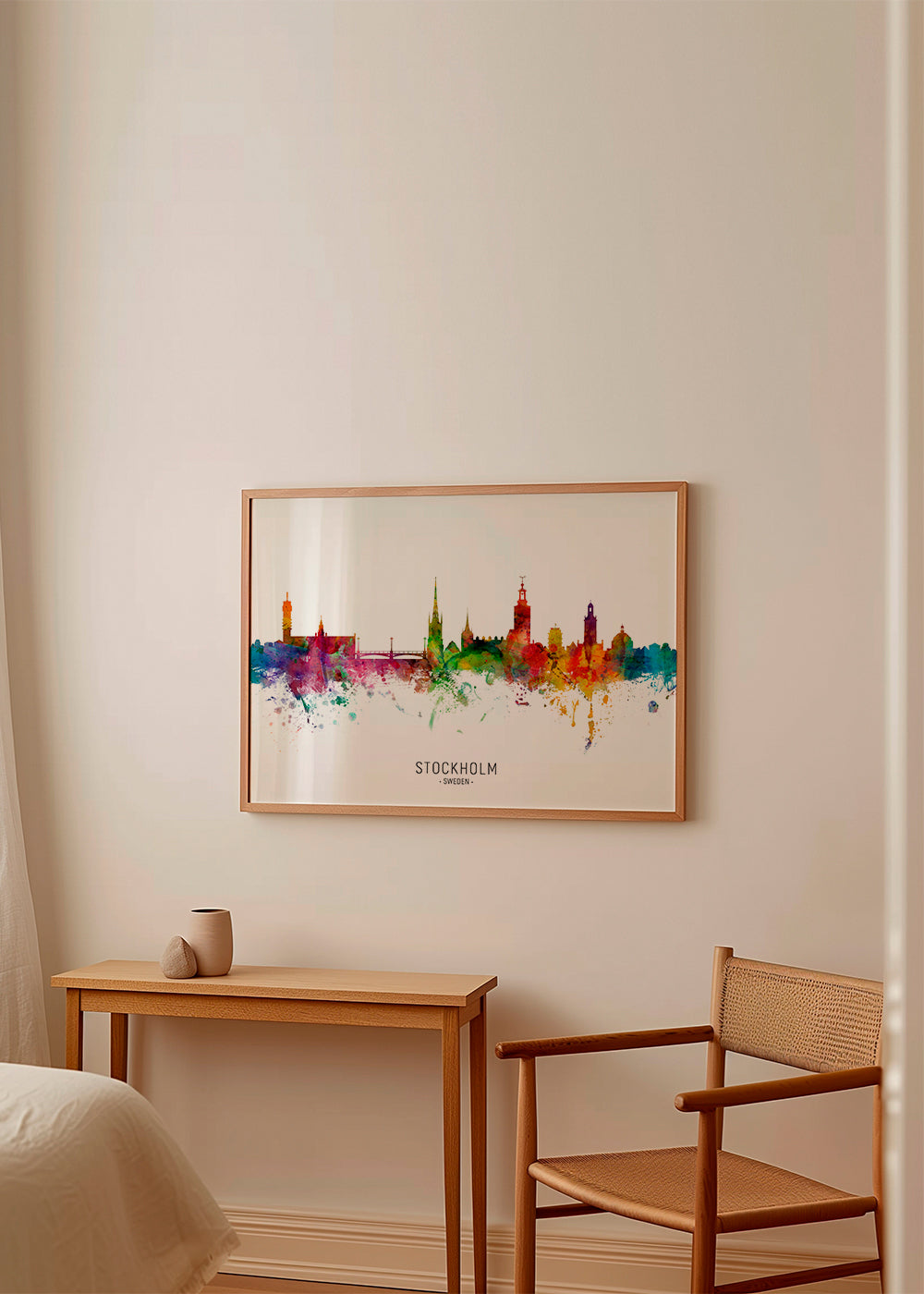 Bykunst: Stockholms skyline i akvarel