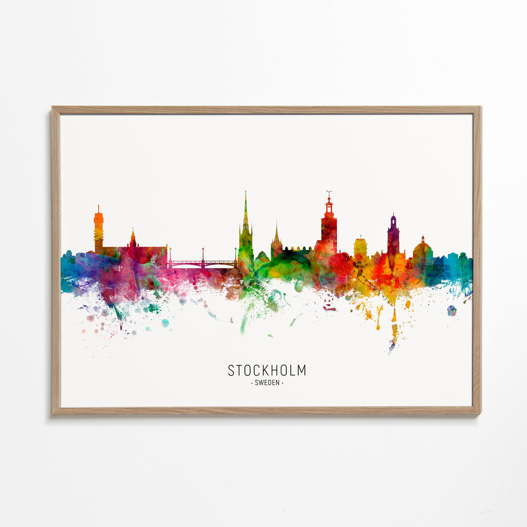 Bykunst: Stockholms skyline i akvarel