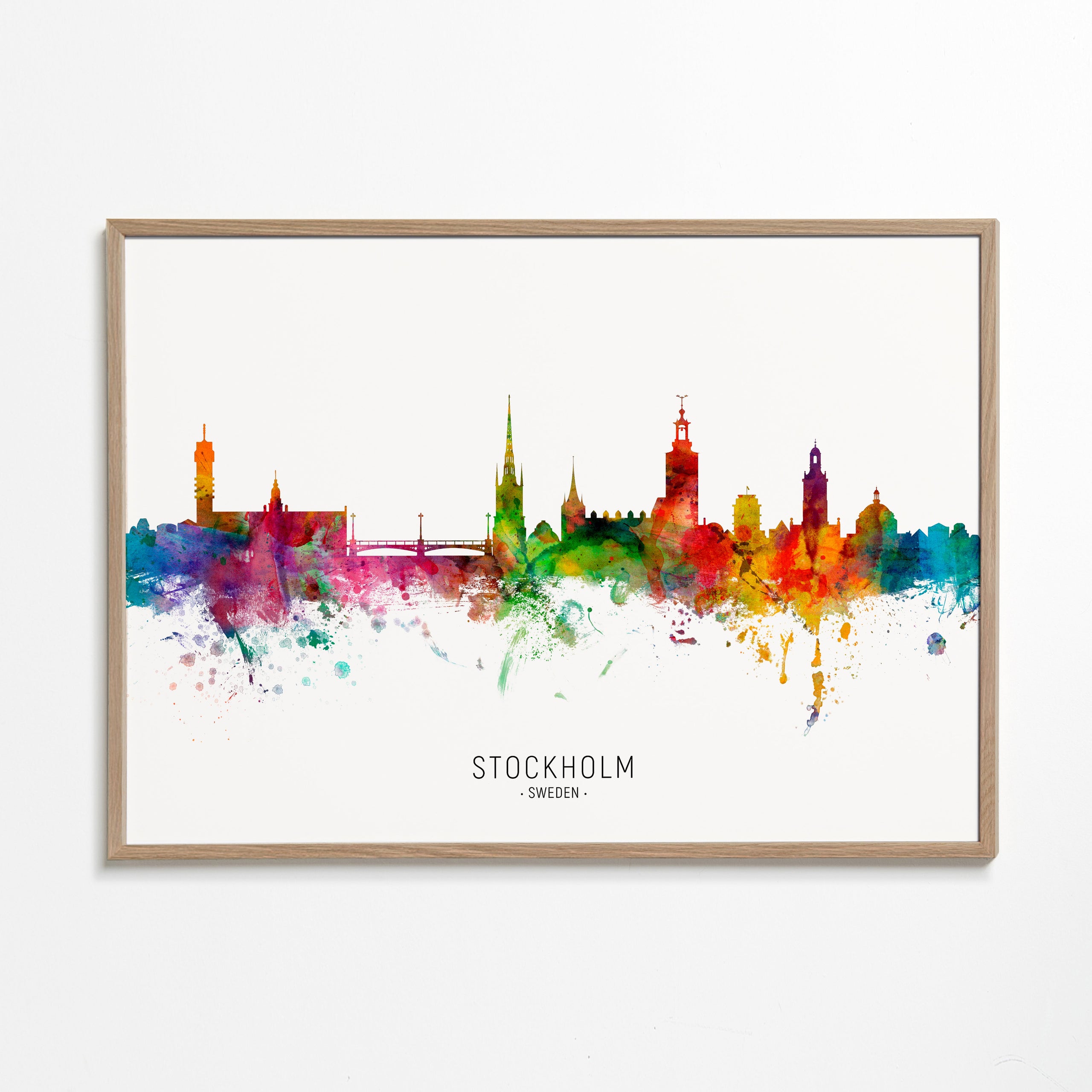 Bykunst: Stockholms skyline i akvarel
