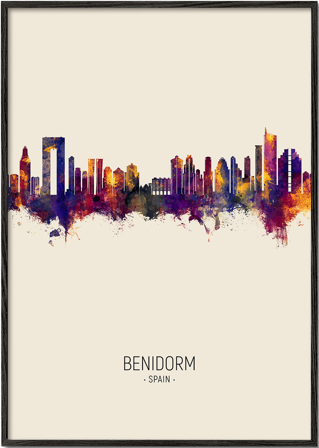 Rejseplakat Benidorm skyline i farver