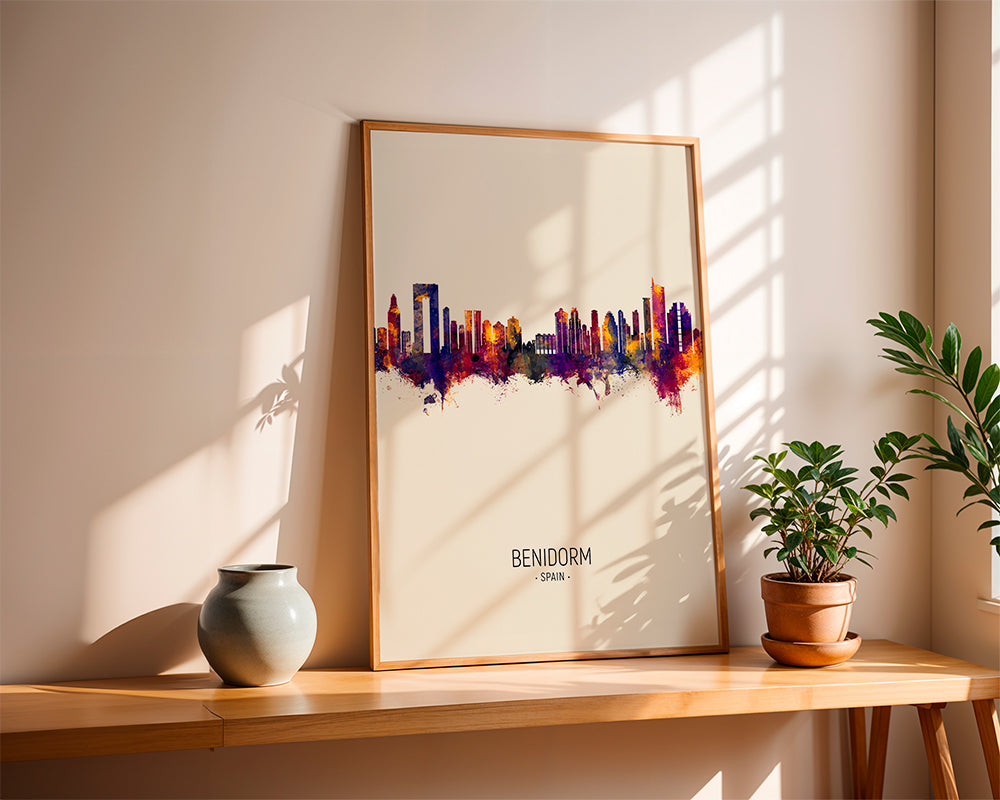 Rejseplakat Benidorm skyline i farver