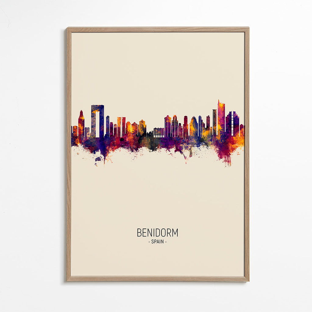 Rejseplakat Benidorm skyline i farver