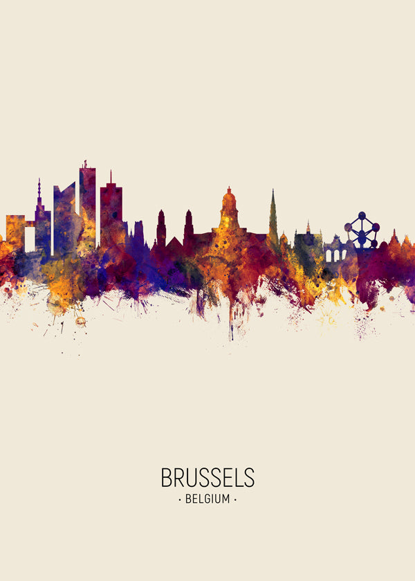 Byplakat Bruxelles skyline akvarel