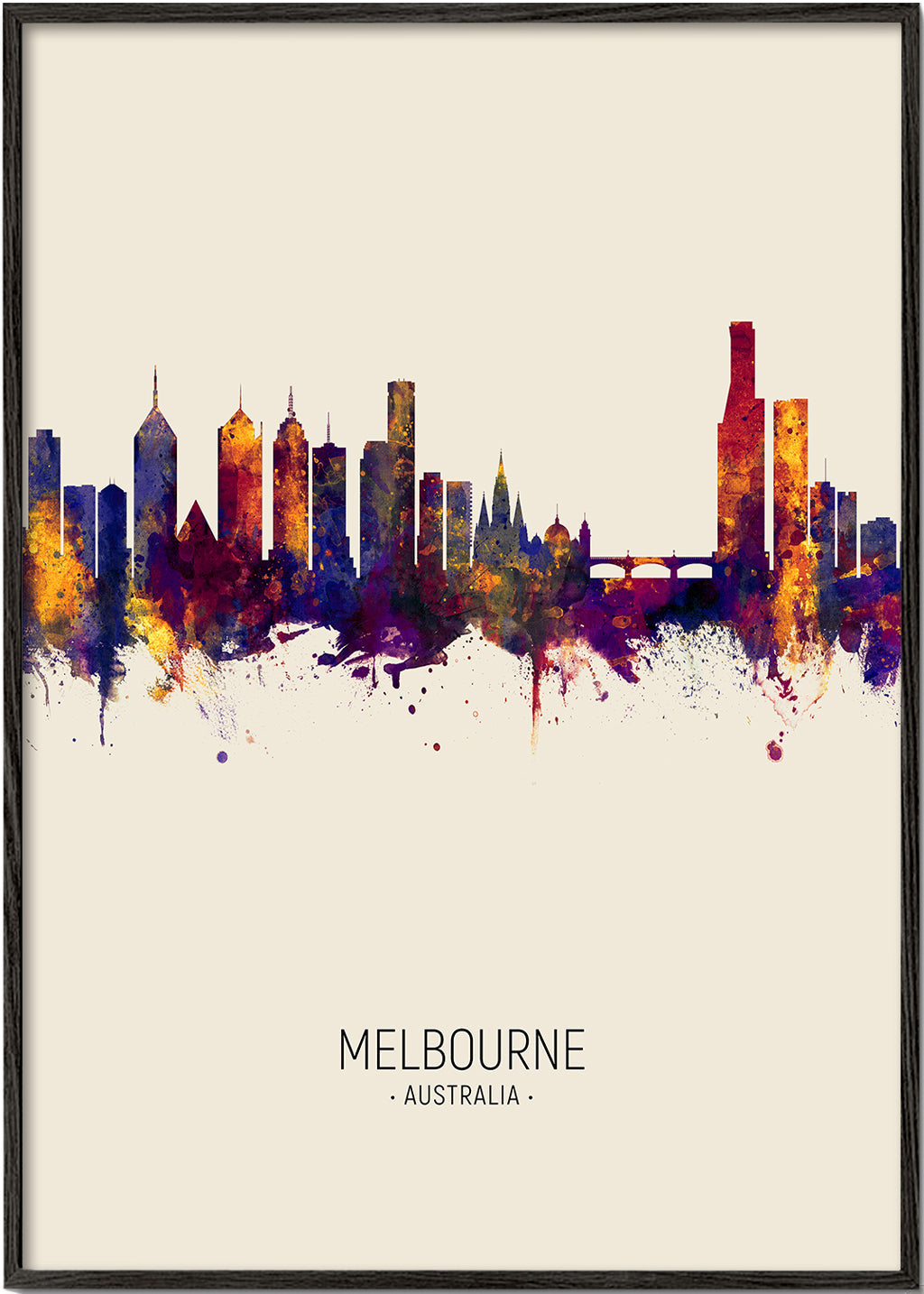 Kunstværk Melbourne skyline i akvarel