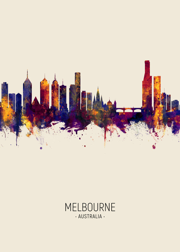 Kunstværk Melbourne skyline i akvarel