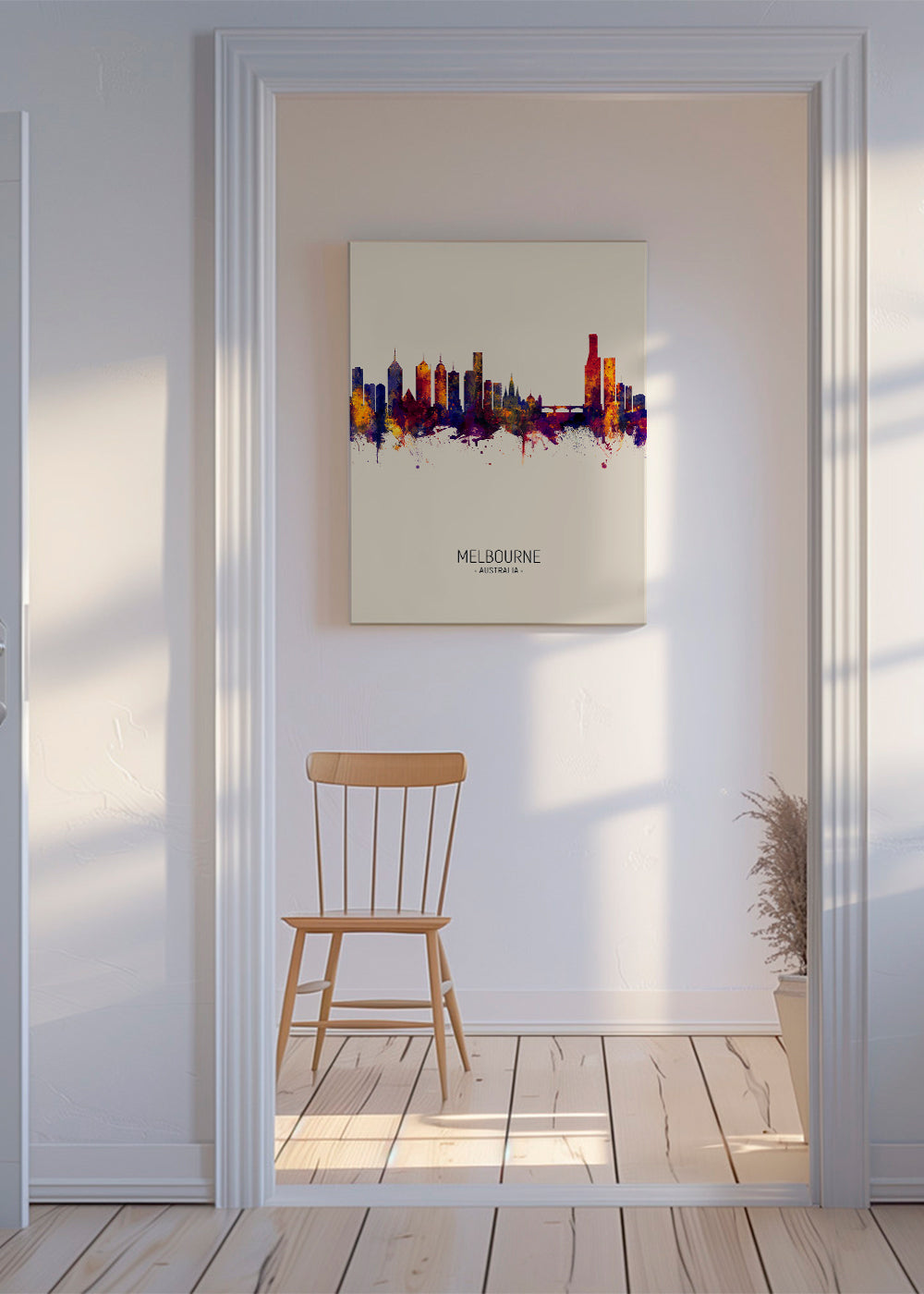 Kunstværk Melbourne skyline i akvarel
