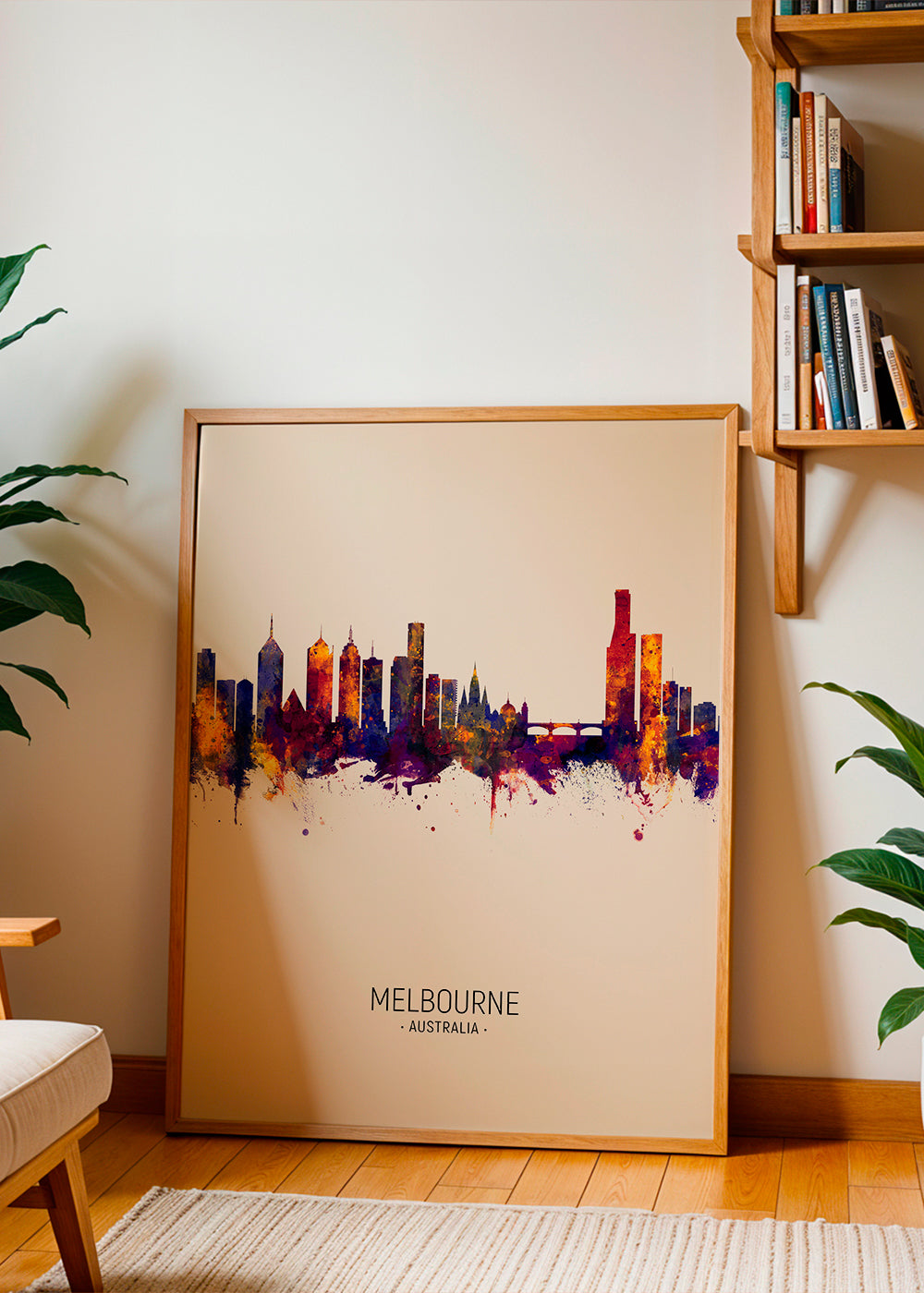 Kunstværk Melbourne skyline i akvarel