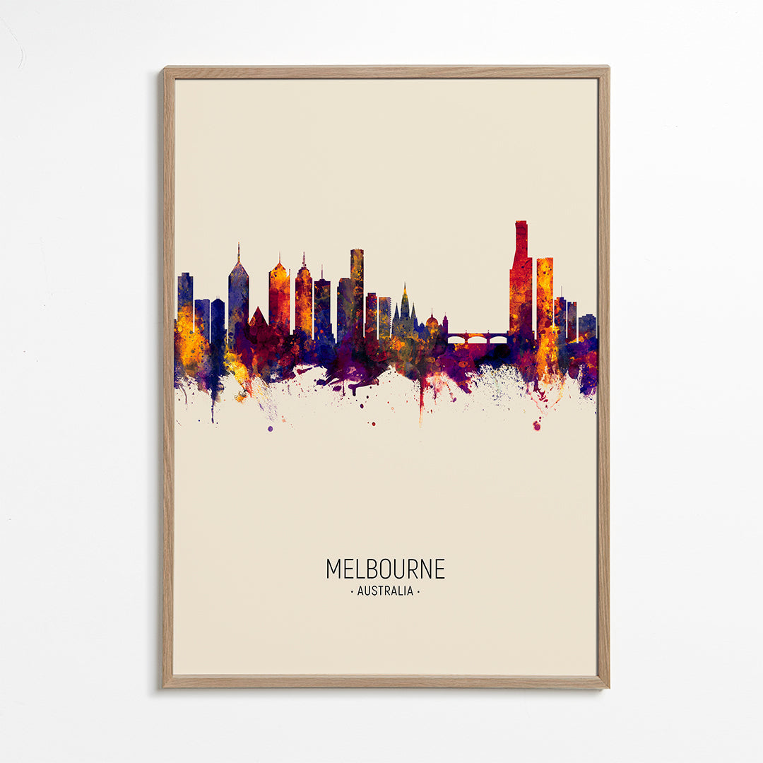 Kunstværk Melbourne skyline i akvarel