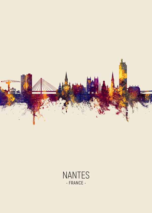 Plakat af Nantes: skyline i akvareltoner
