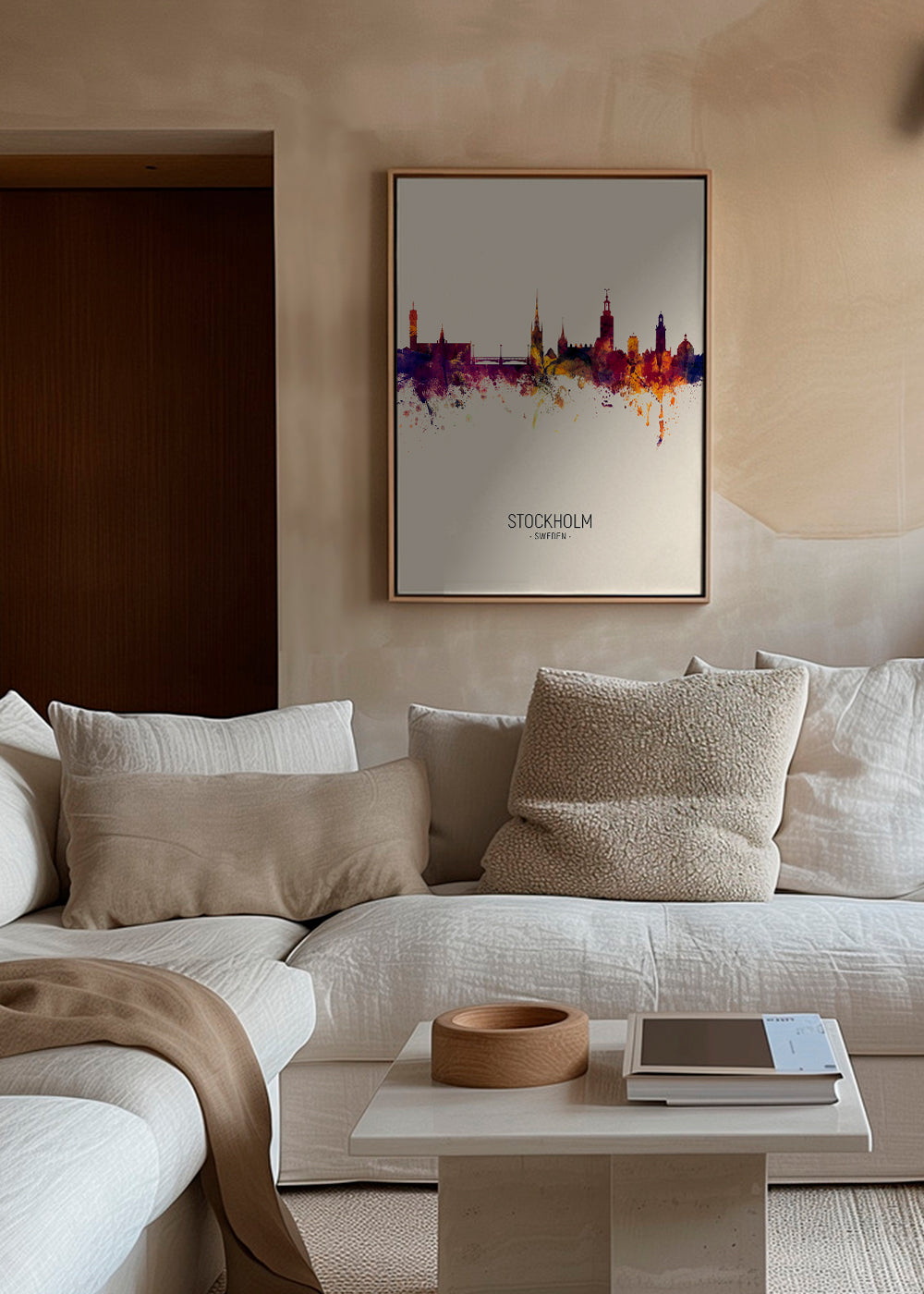 Rejseplakat Stockholm skyline akvarel