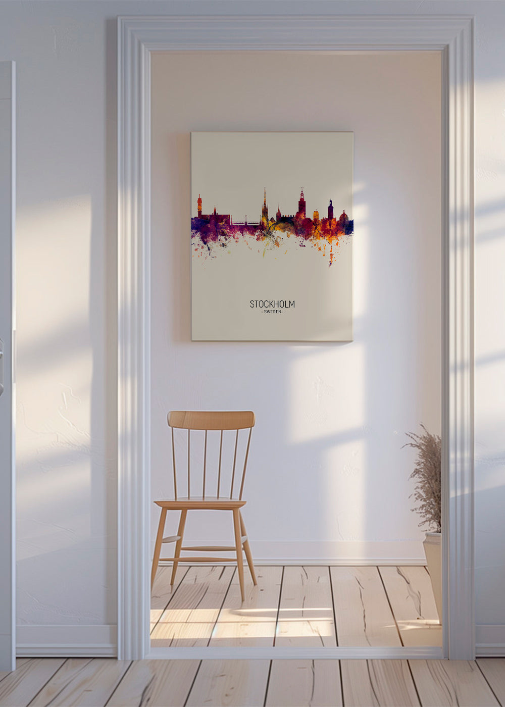 Rejseplakat Stockholm skyline akvarel