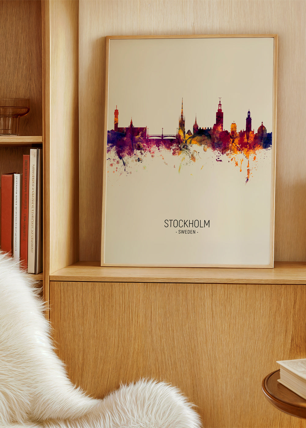 Rejseplakat Stockholm skyline akvarel