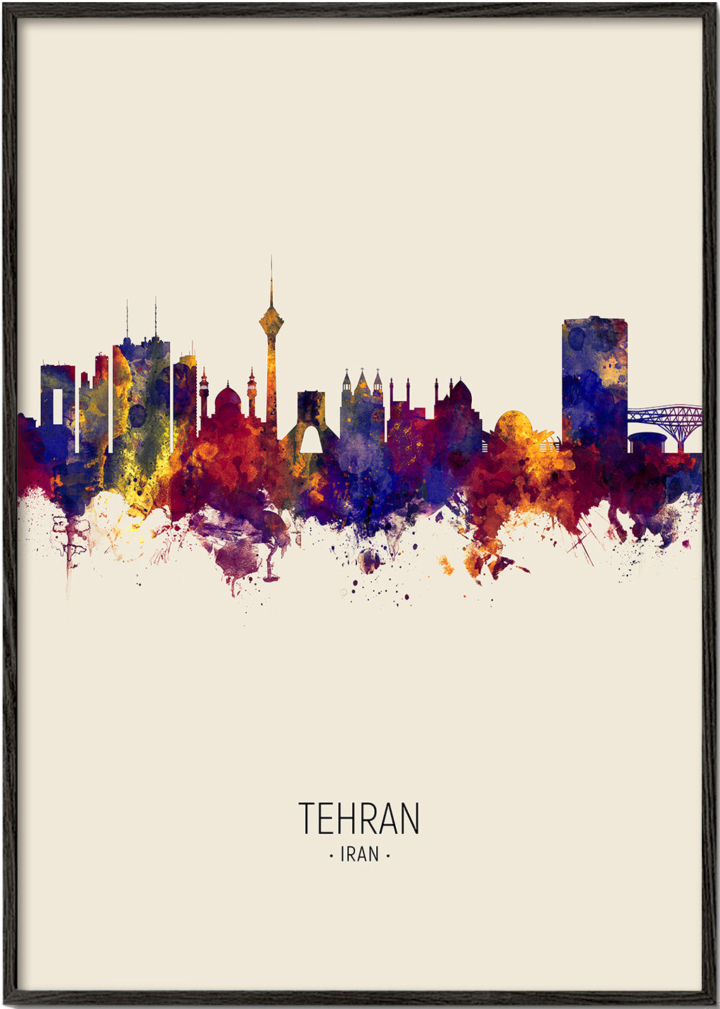 Bykunst Teheran skyline akvarel