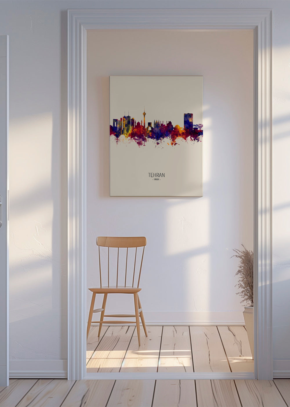 Bykunst Teheran skyline akvarel