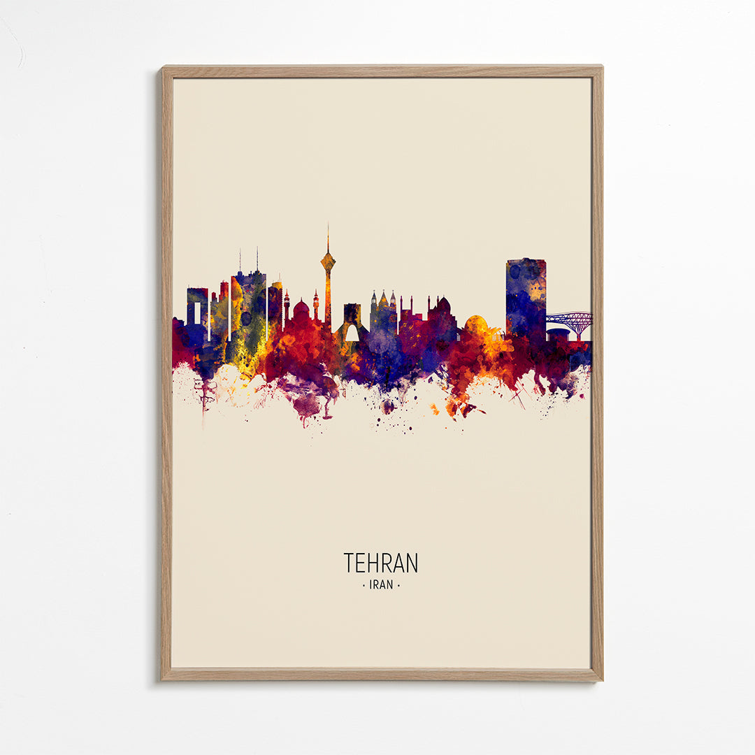Bykunst Teheran skyline akvarel