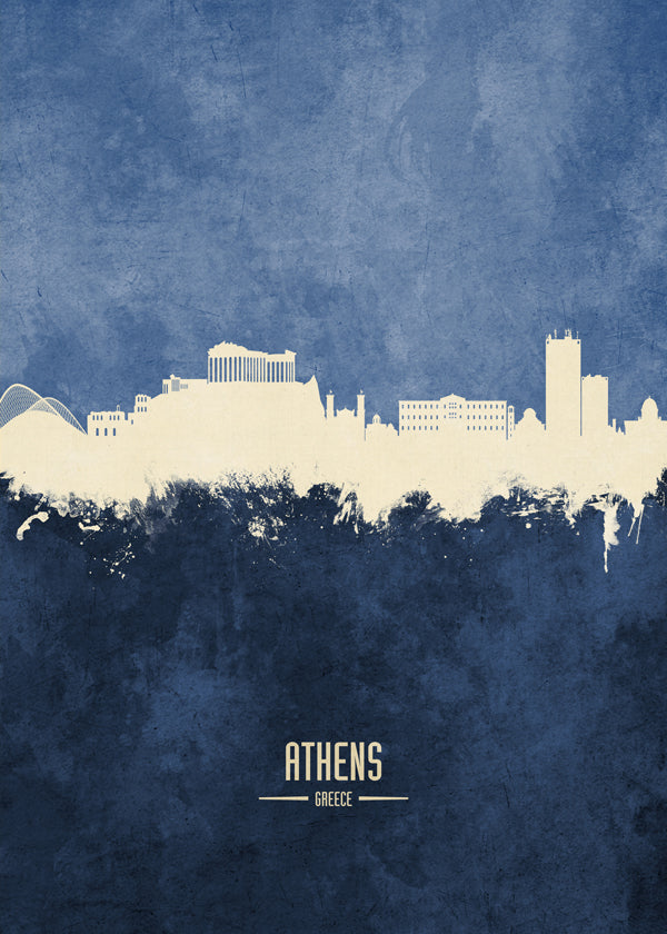 Køkkenkunst: Athens skyline i blå
