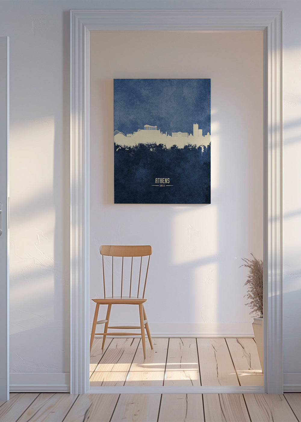 Køkkenkunst: Athens skyline i blå