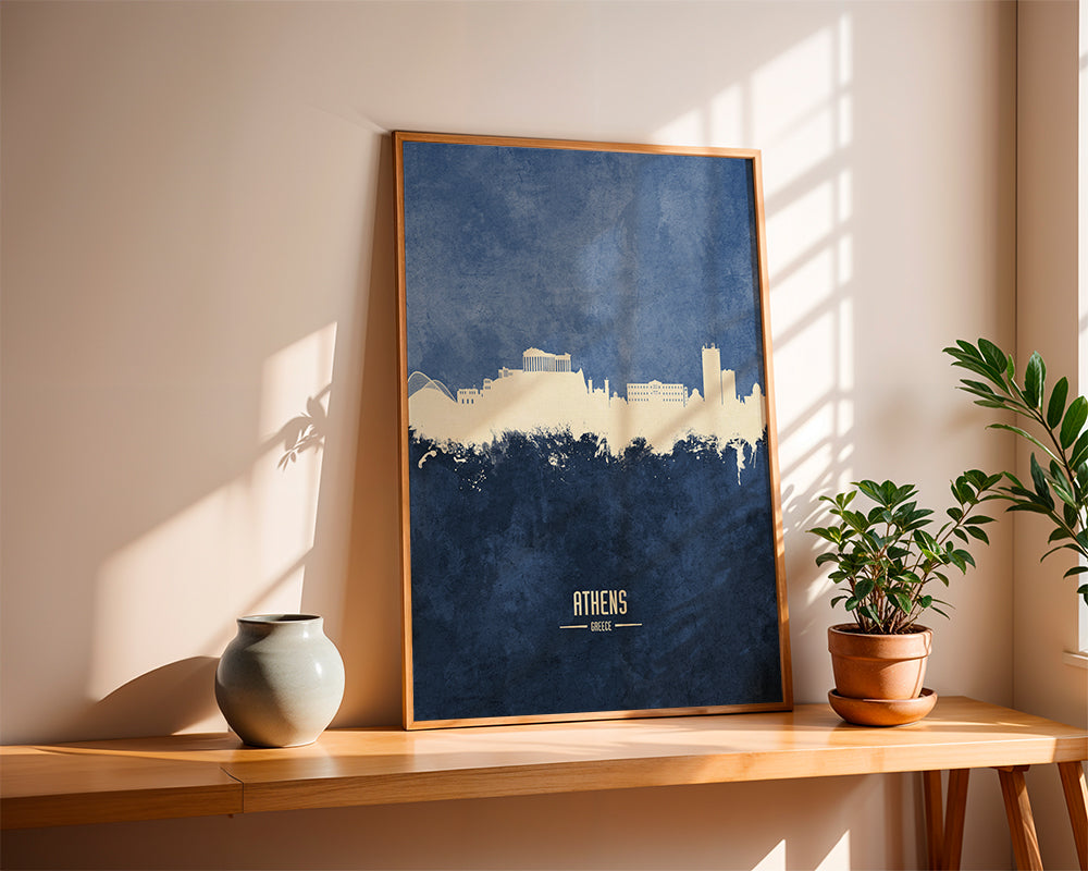 Køkkenkunst: Athens skyline i blå