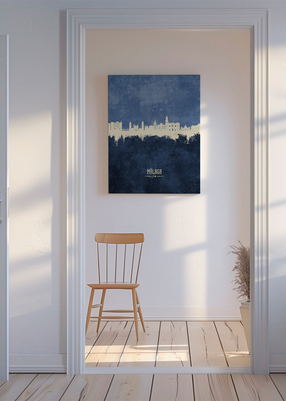Travel poster Málaga skyline blå