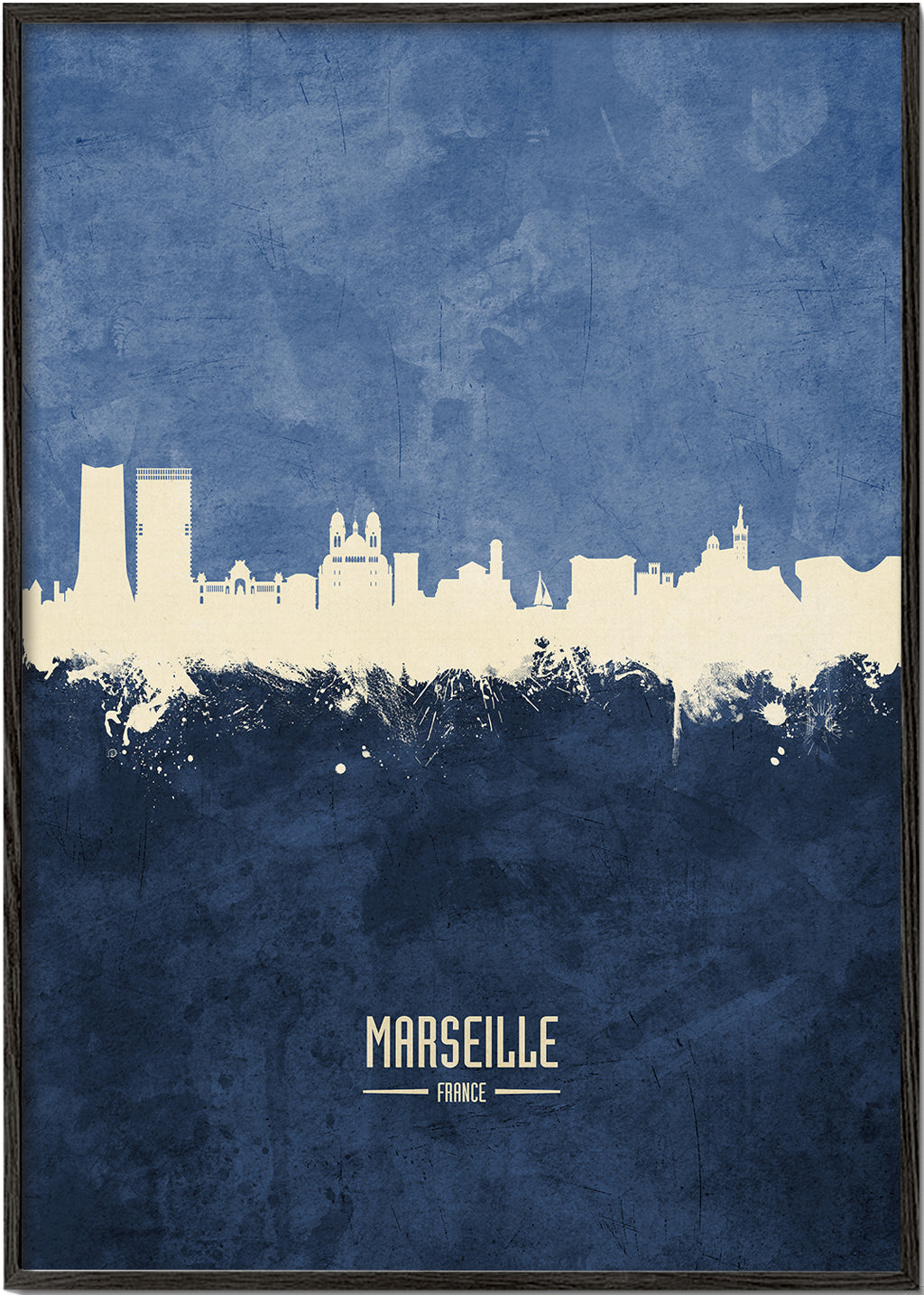 Køkkenkunst: Marseille skyline i blå