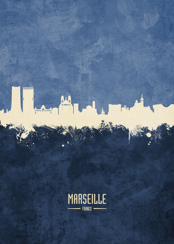 Køkkenkunst: Marseille skyline i blå