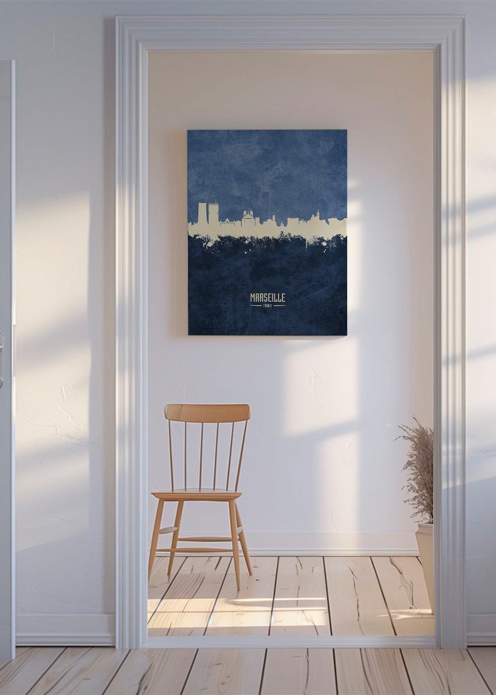Køkkenkunst: Marseille skyline i blå