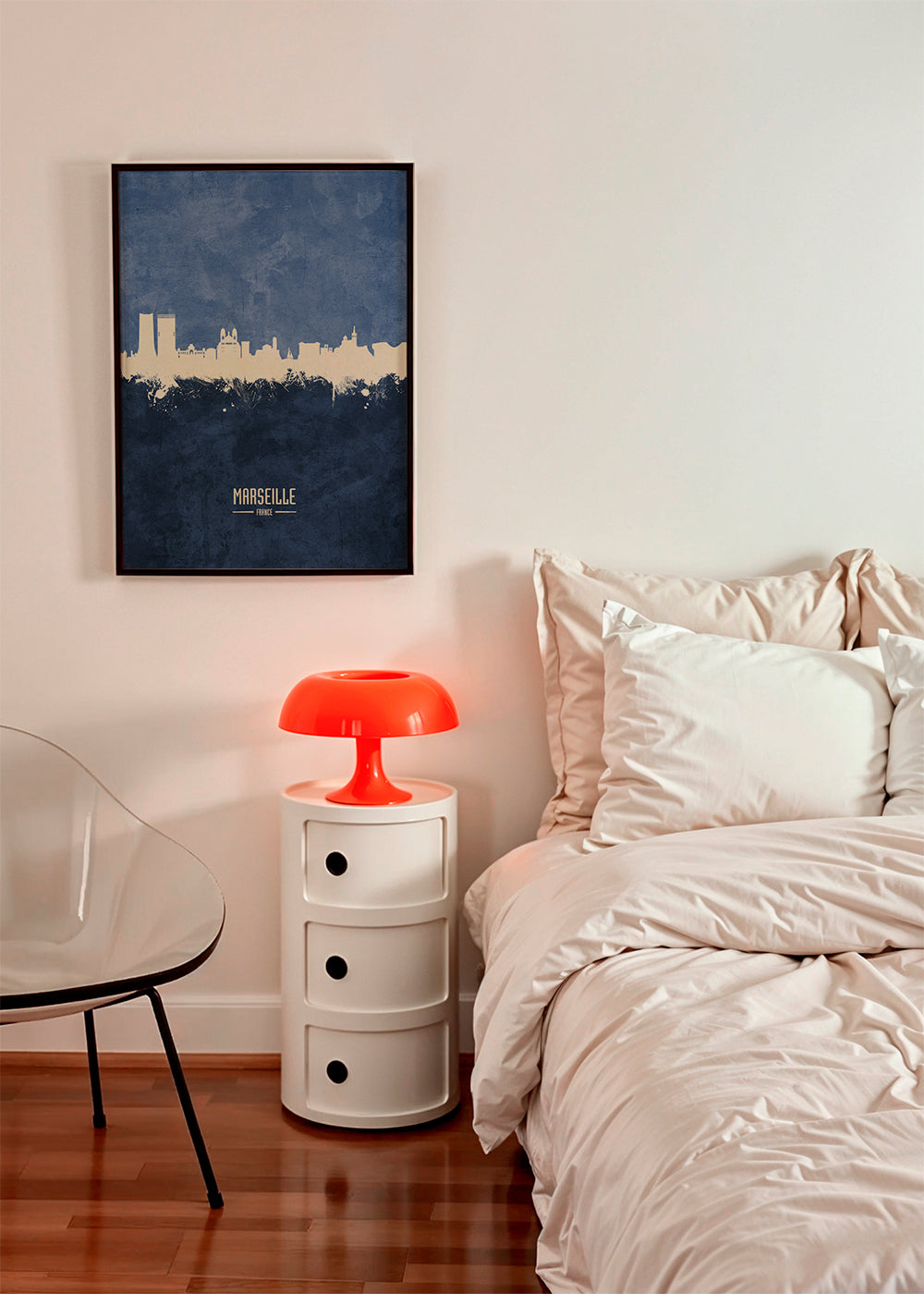 Køkkenkunst: Marseille skyline i blå
