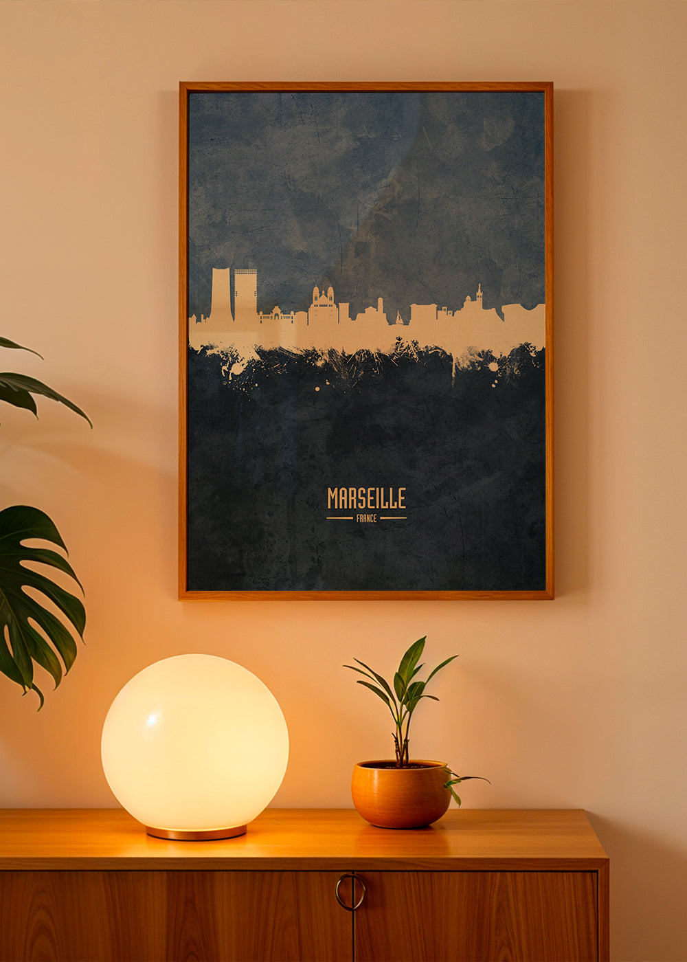 Køkkenkunst: Marseille skyline i blå