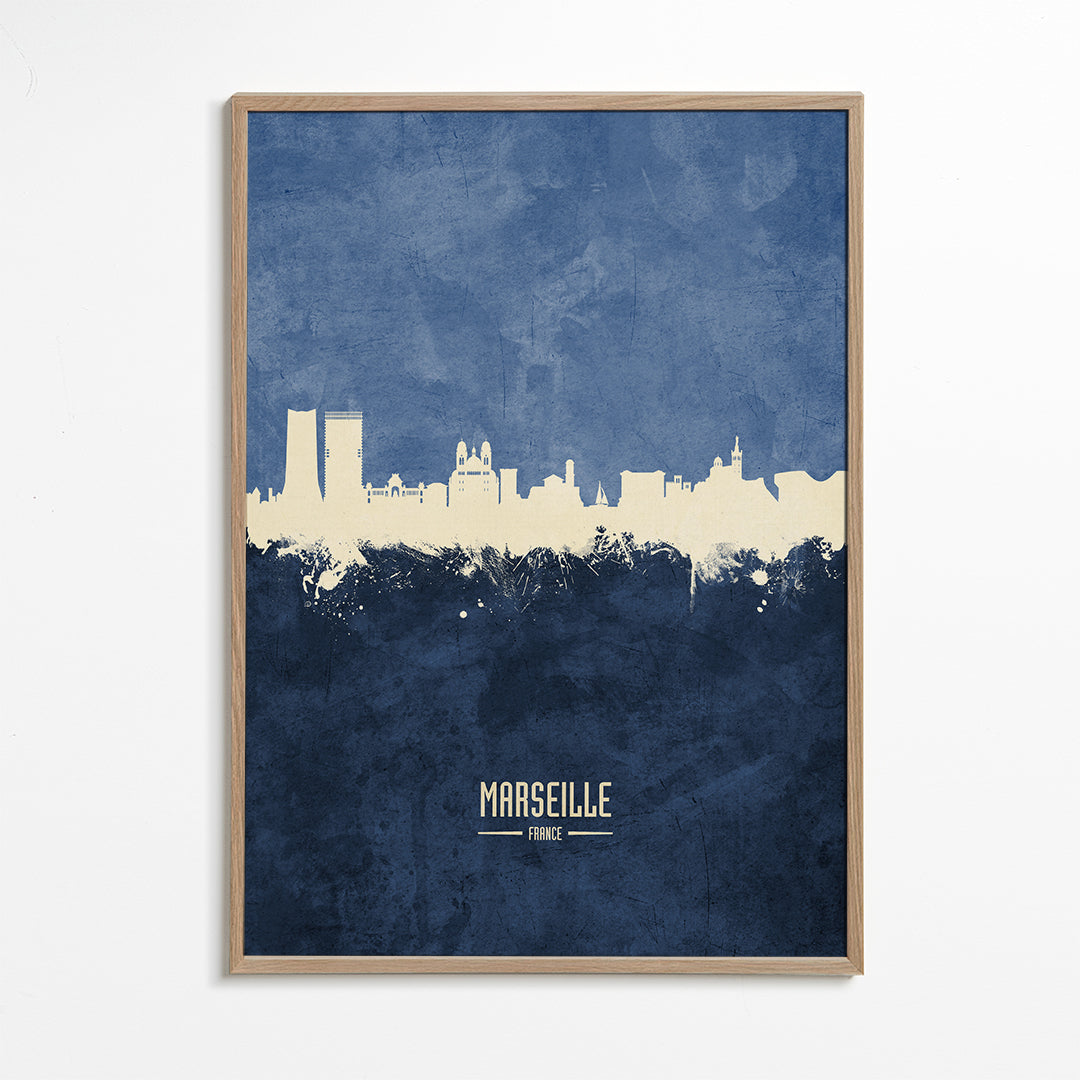 Køkkenkunst: Marseille skyline i blå