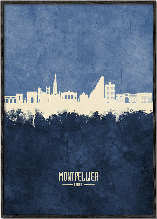 Rejseplakat: Montpellier skyline i blå